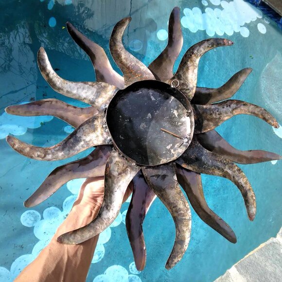 Gorgeous Mixed Metals Handmade Celestial Sunburst & Half Moon Face Sculpture - Picture 12 of 12